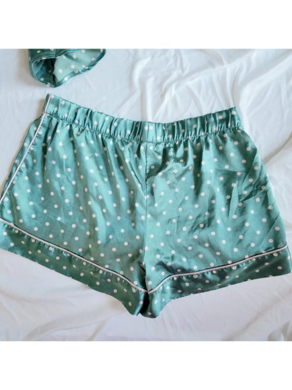 Victoria's Secret Pajama Set Womens S L Satin Cami Shorts Polka dot Shale Green